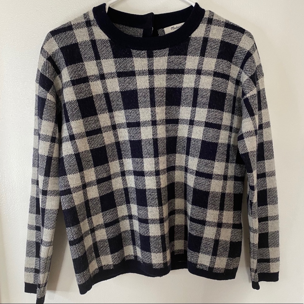 Navy and White Plaid Sweater | Madewell